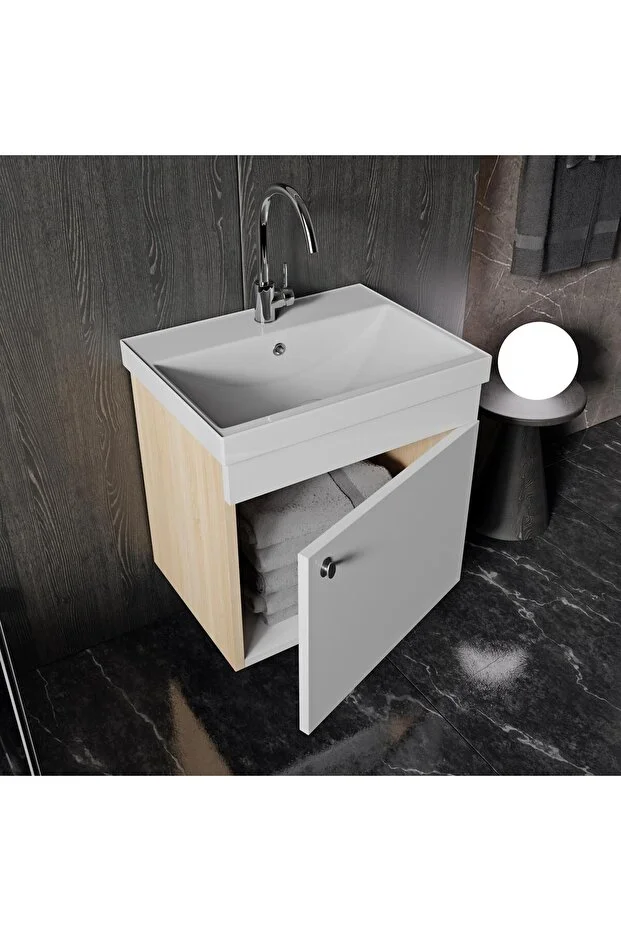 Milano 50 Cm Lavabolu Banyo Dolabı,lavabo Dahil, Ayna Dahil,sonomo Meşe
